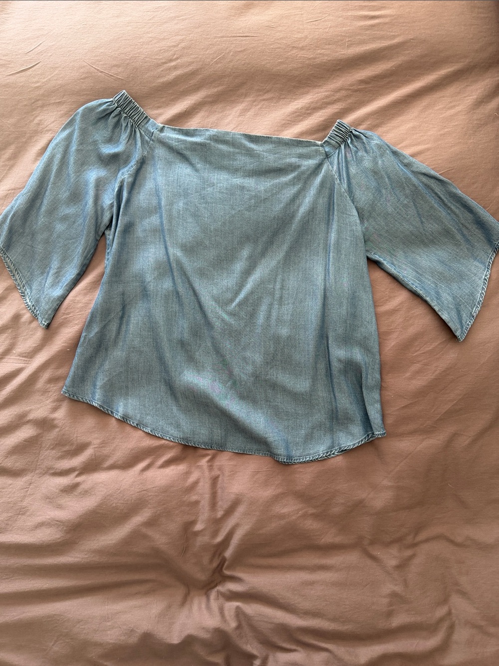 Sharagano Dusty Blue Square-Neck Off-Shoulder Blouse